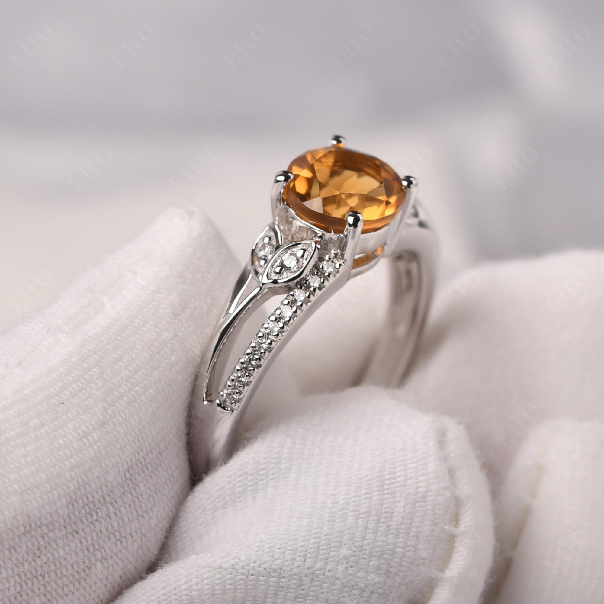 Leaf Inspired Citrine Engagement Ring - LUO Jewelry