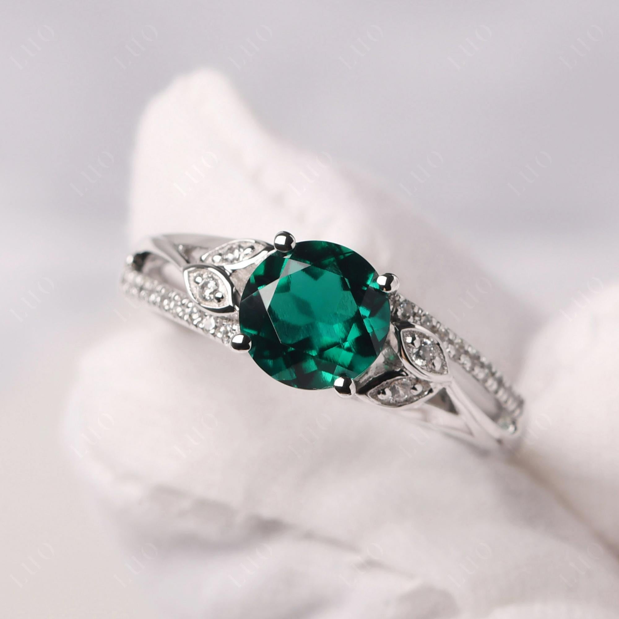 Leaf Inspired Emerald Engagement Ring - LUO Jewelry