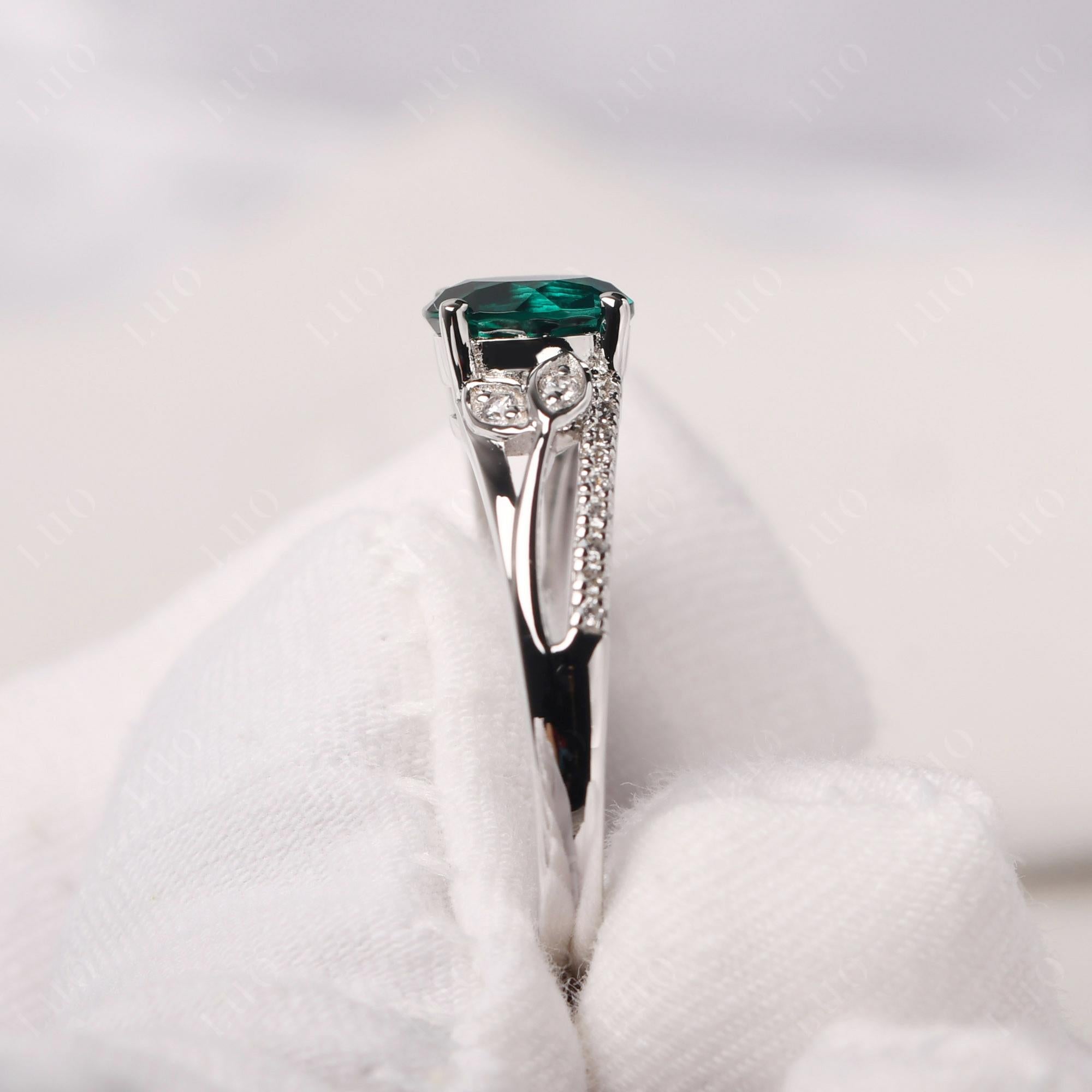Leaf Inspired Emerald Engagement Ring - LUO Jewelry