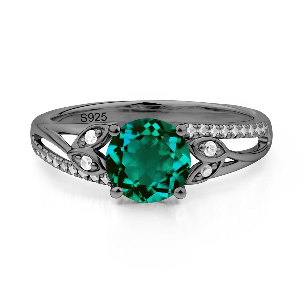 Leaf Inspired Emerald Engagement Ring - LUO Jewelry #metal_black finish sterling silver
