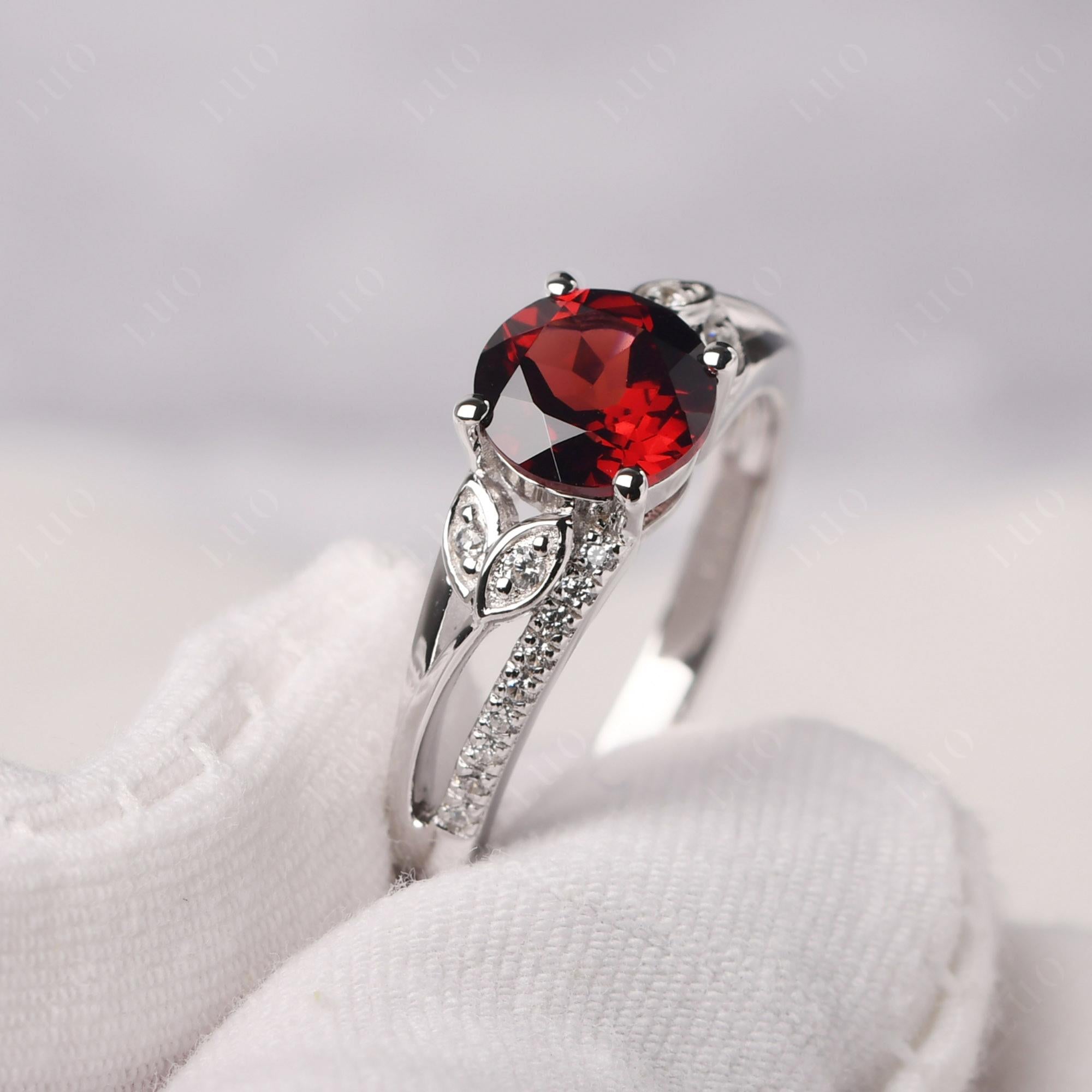 Leaf Inspired Garnet Engagement Ring - LUO Jewelry