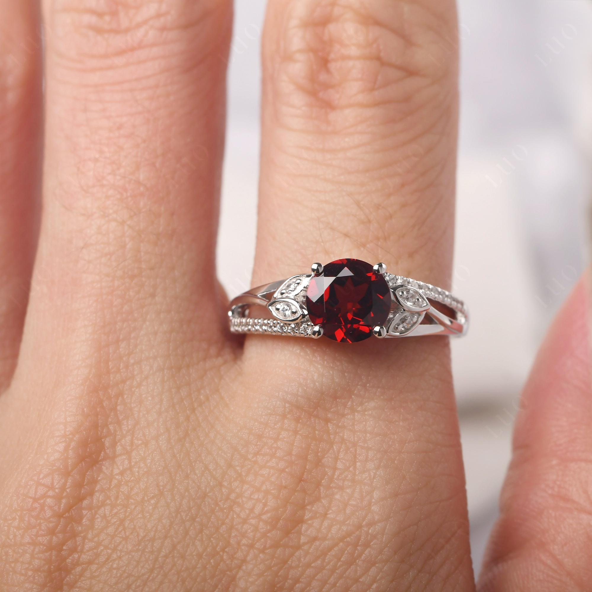 Leaf Inspired Garnet Engagement Ring - LUO Jewelry