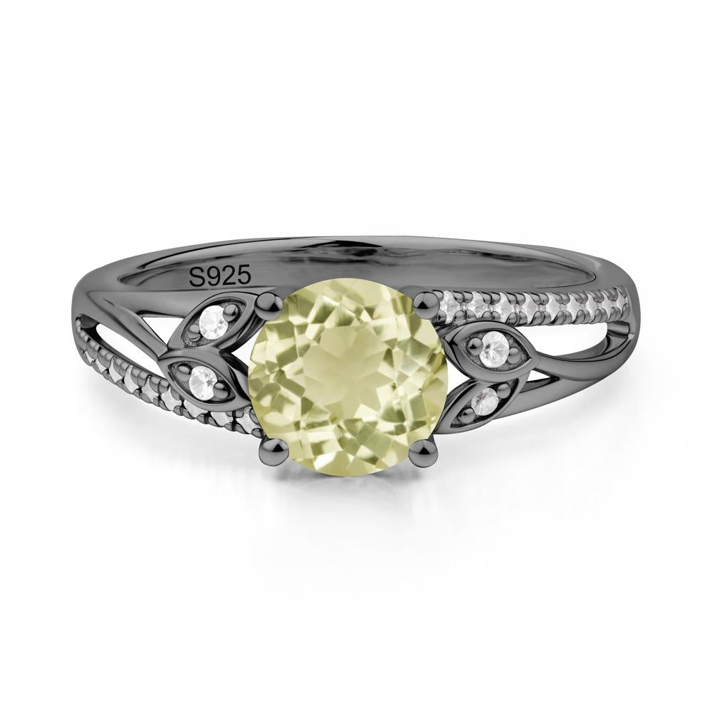 Leaf Inspired Lemon Quartz Engagement Ring - LUO Jewelry #metal_black finish sterling silver