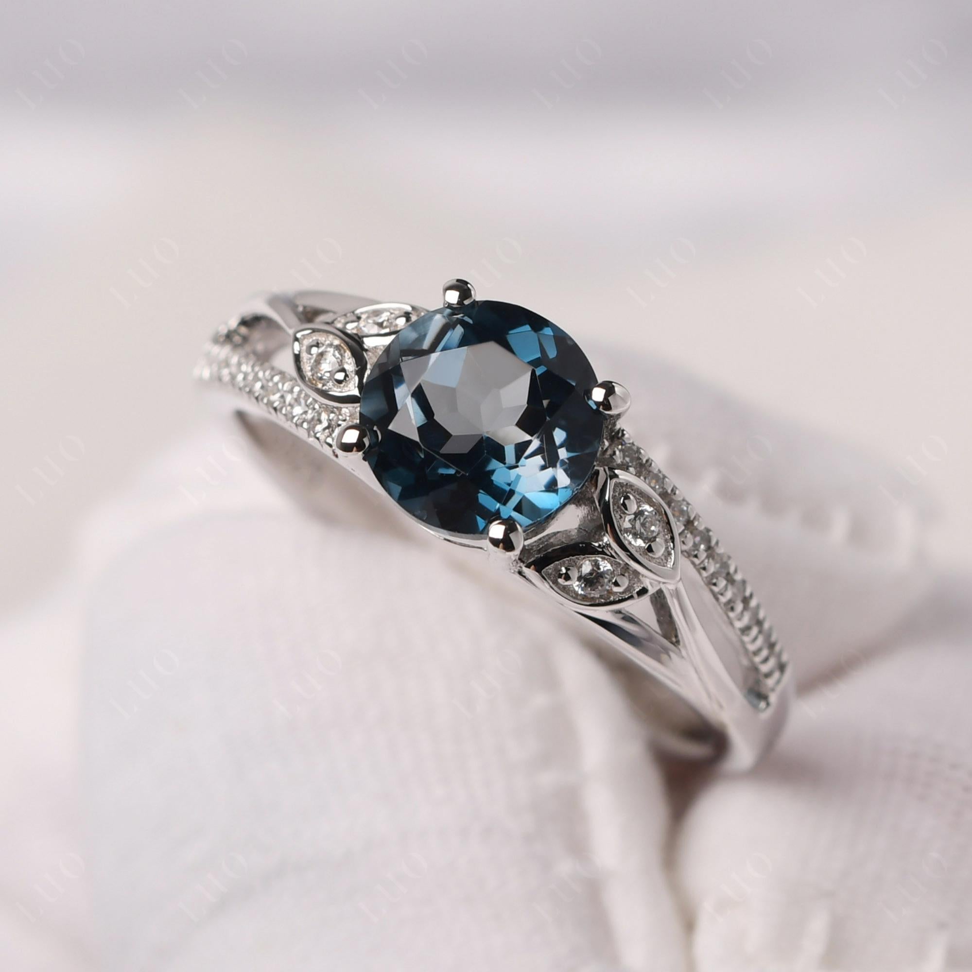 Leaf Inspired London Blue Topaz Engagement Ring - LUO Jewelry