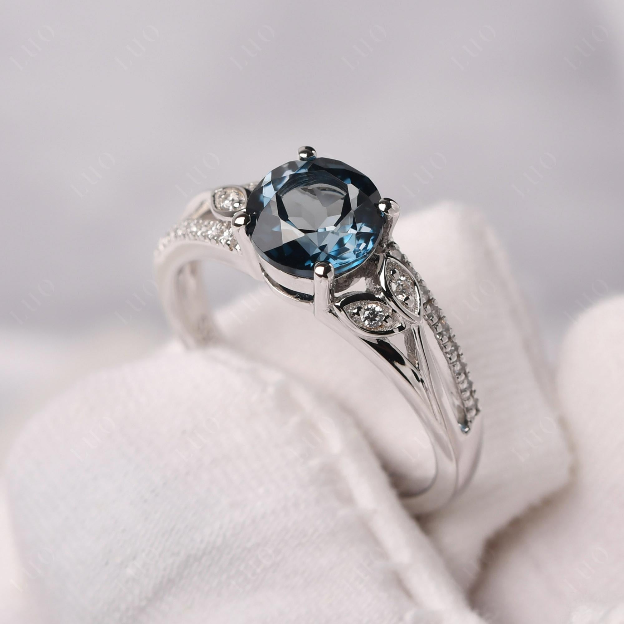 Leaf Inspired London Blue Topaz Engagement Ring - LUO Jewelry