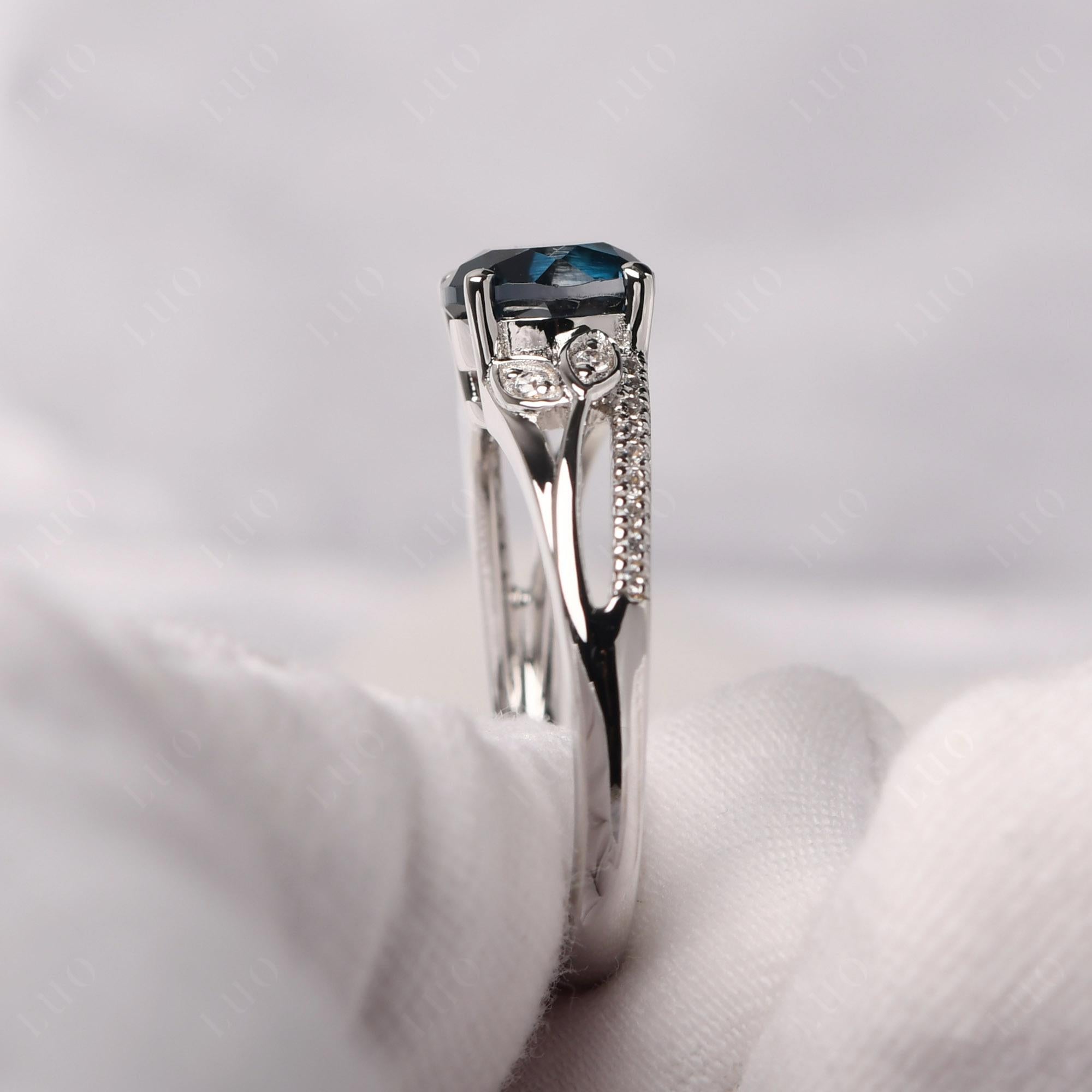 Leaf Inspired London Blue Topaz Engagement Ring - LUO Jewelry