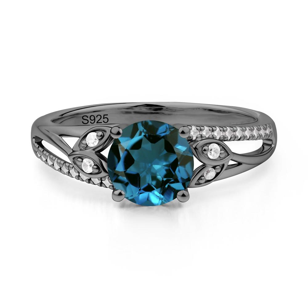 Leaf Inspired London Blue Topaz Engagement Ring - LUO Jewelry #metal_black finish sterling silver