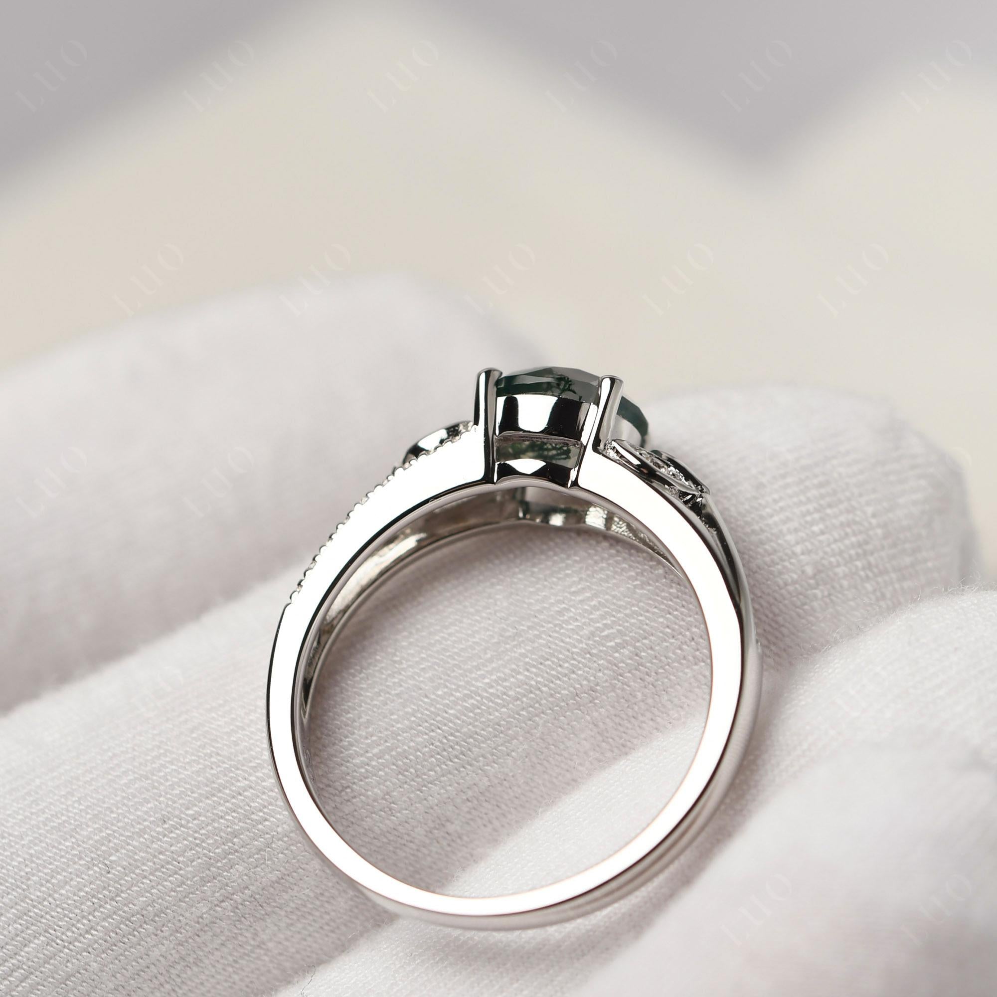 Leaf Inspired Moss Agate Engagement Ring - LUO Jewelry