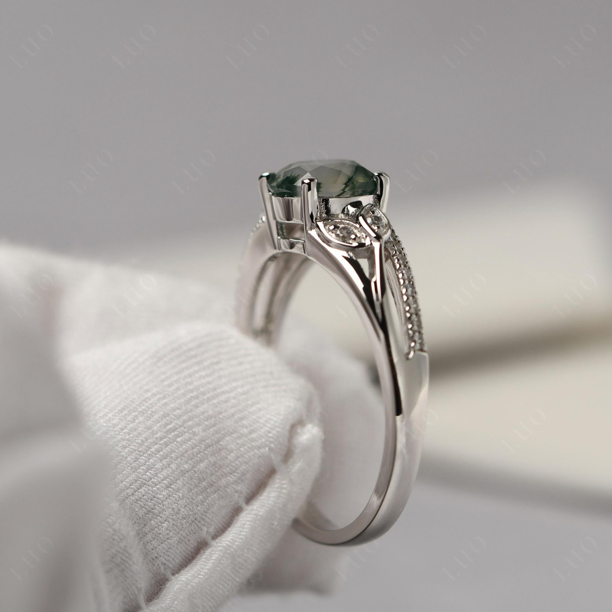 Leaf Inspired Moss Agate Engagement Ring - LUO Jewelry