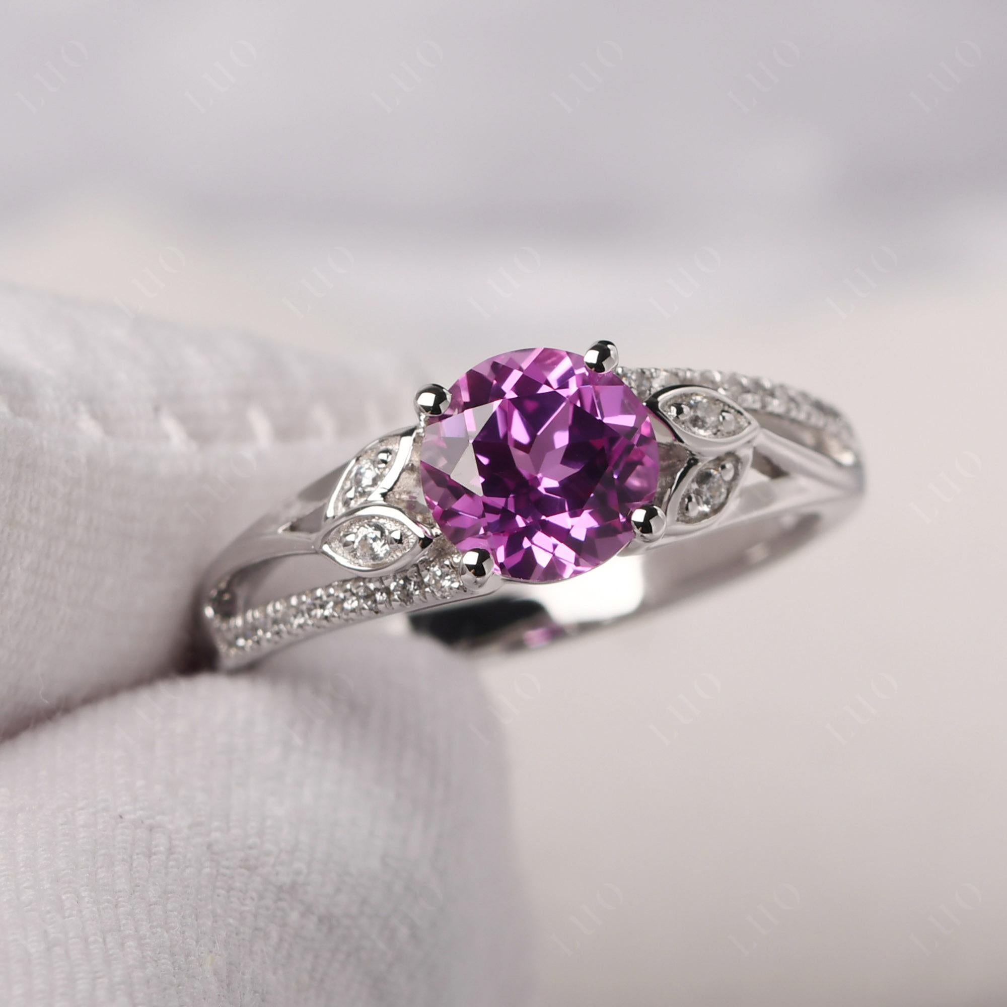 Leaf Inspired Pink Sapphire Engagement Ring - LUO Jewelry
