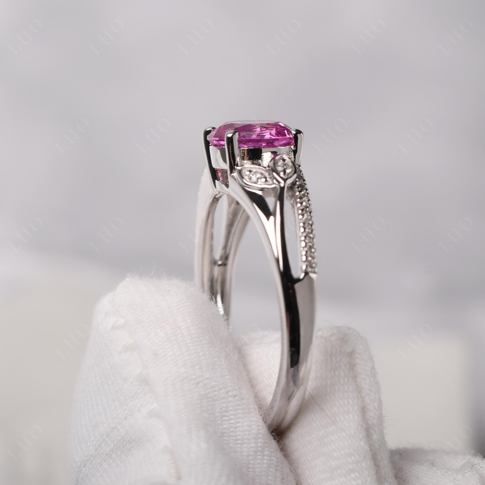 Leaf Inspired Pink Sapphire Engagement Ring - LUO Jewelry
