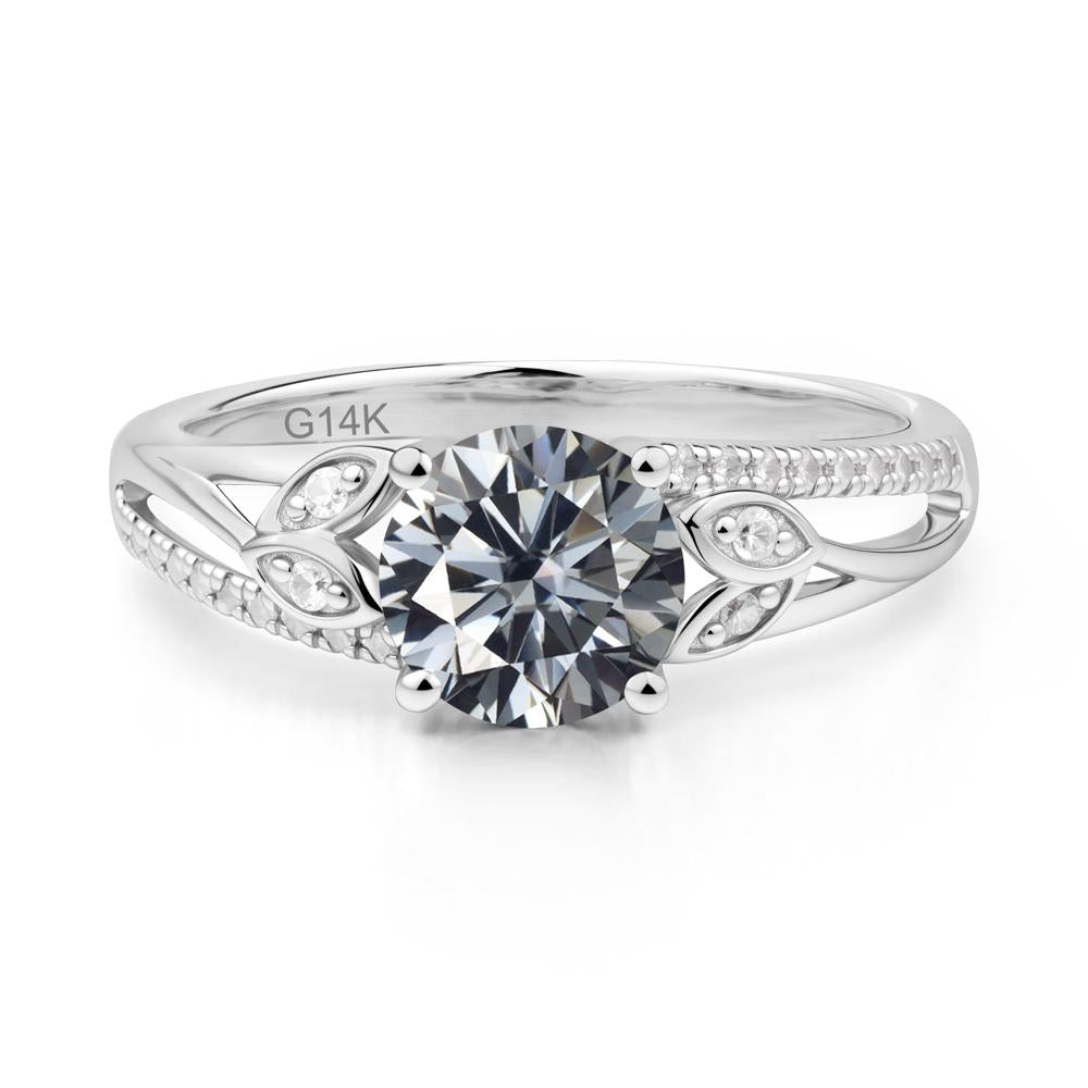 Leaf Inspired Grey Moissanite Engagement Ring - LUO Jewelry #metal_14k white gold
