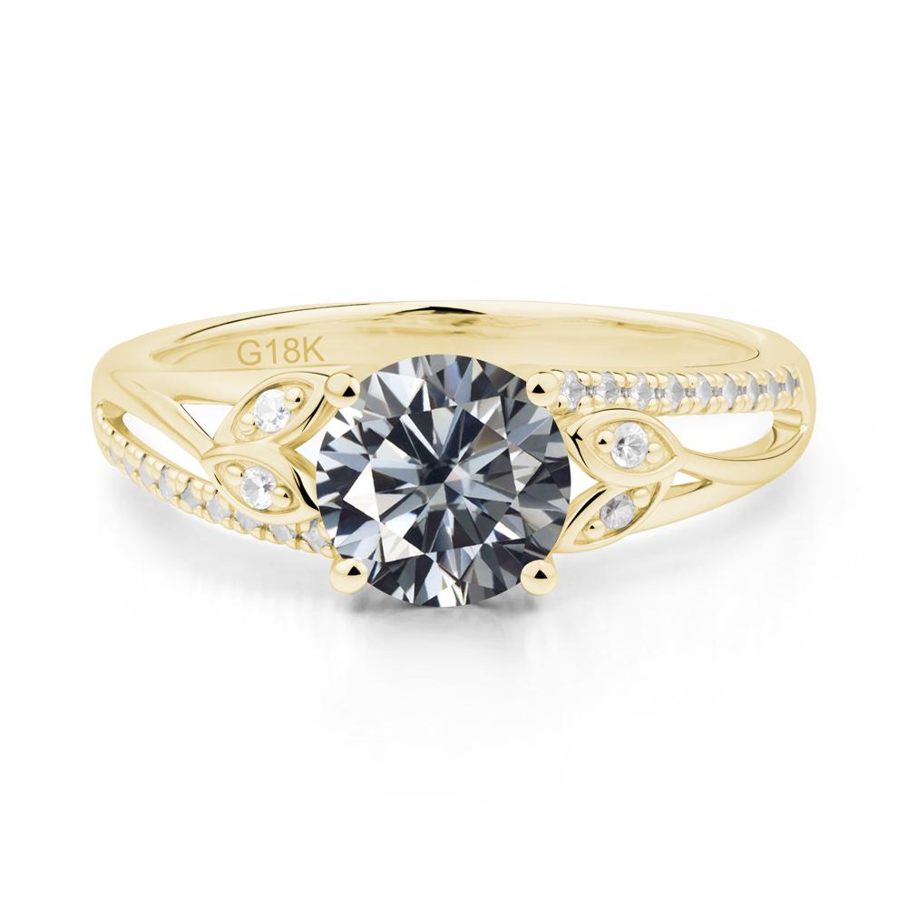 Leaf Inspired Grey Moissanite Engagement Ring - LUO Jewelry #metal_18k yellow gold