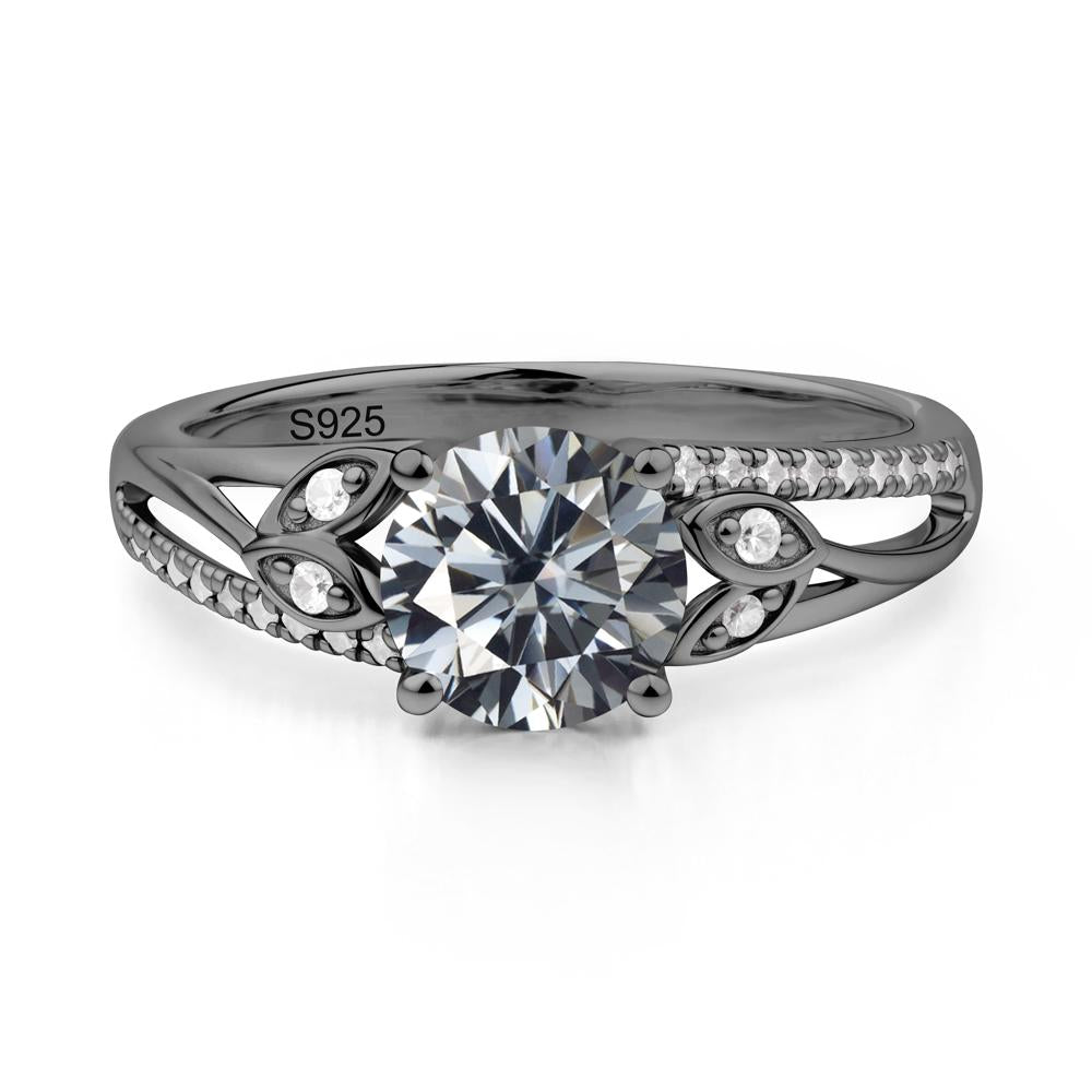 Leaf Inspired Grey Moissanite Engagement Ring - LUO Jewelry #metal_black finish sterling silver