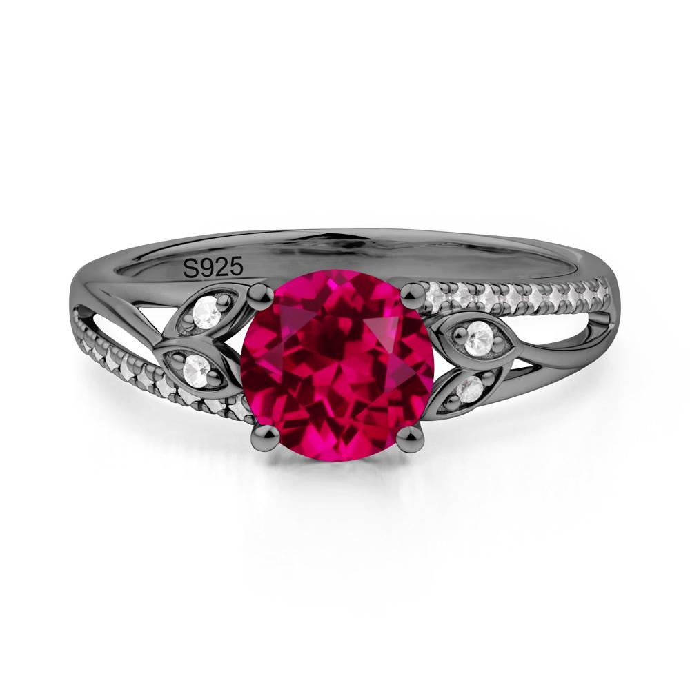 Leaf Inspired Ruby Engagement Ring - LUO Jewelry #metal_black finish sterling silver