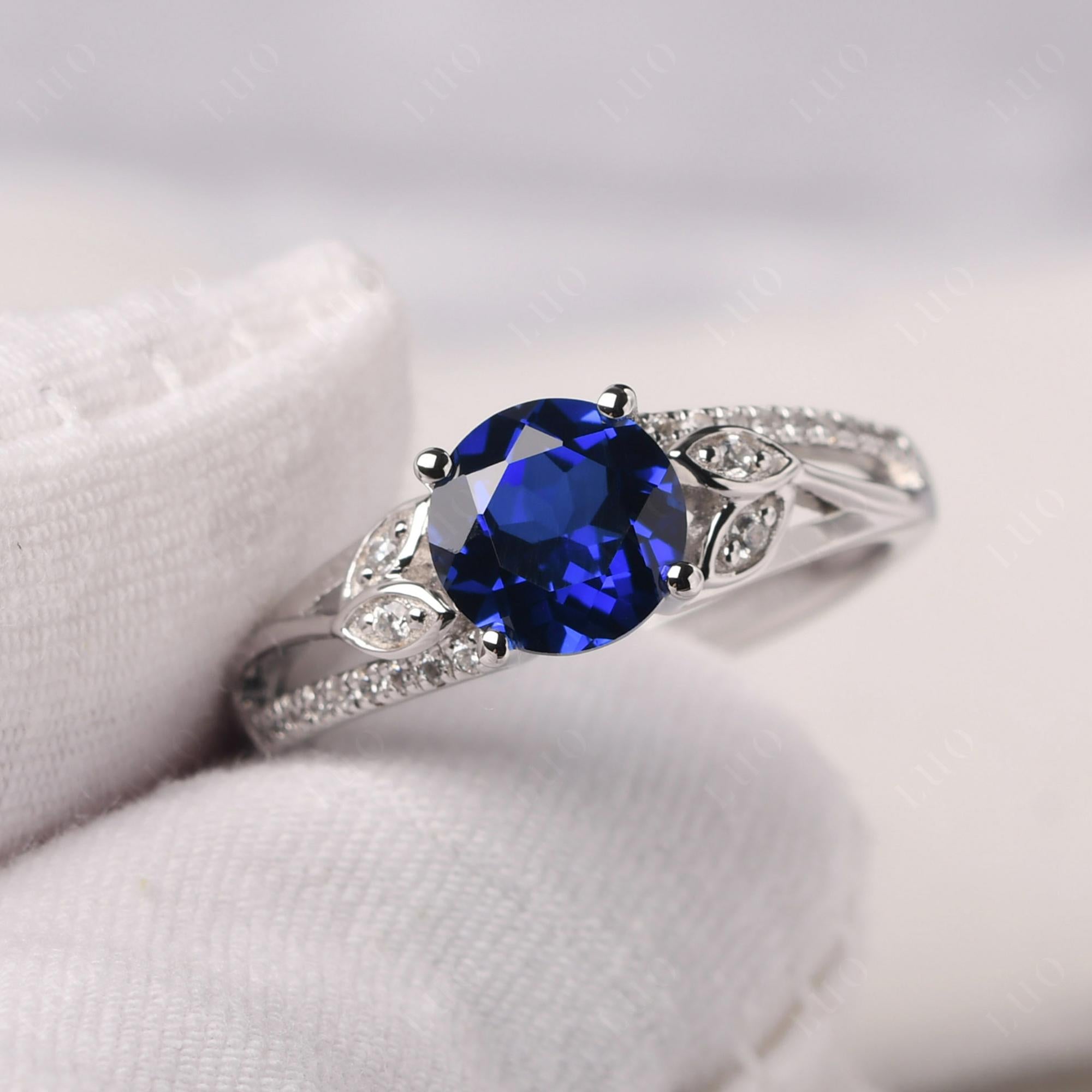 Leaf Inspired Sapphire Engagement Ring - LUO Jewelry