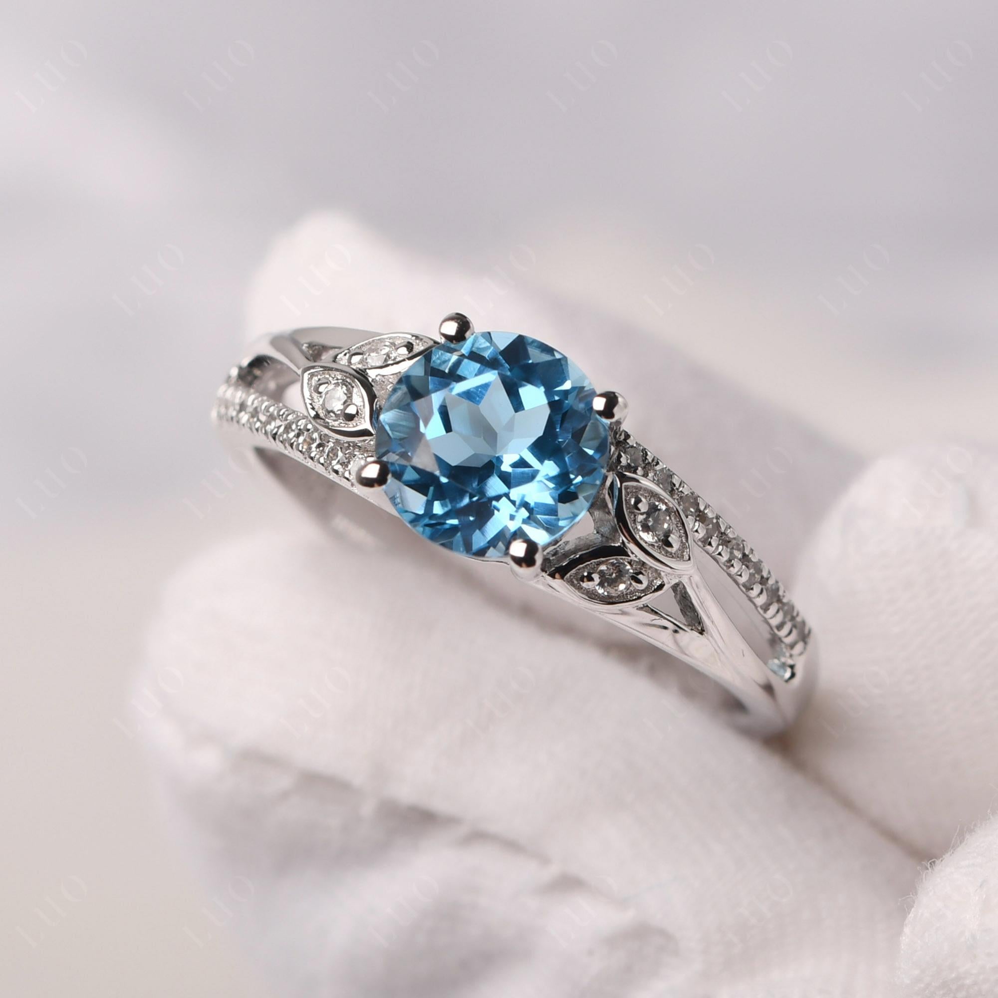 Leaf Inspired Swiss Blue Topaz Engagement Ring - LUO Jewelry