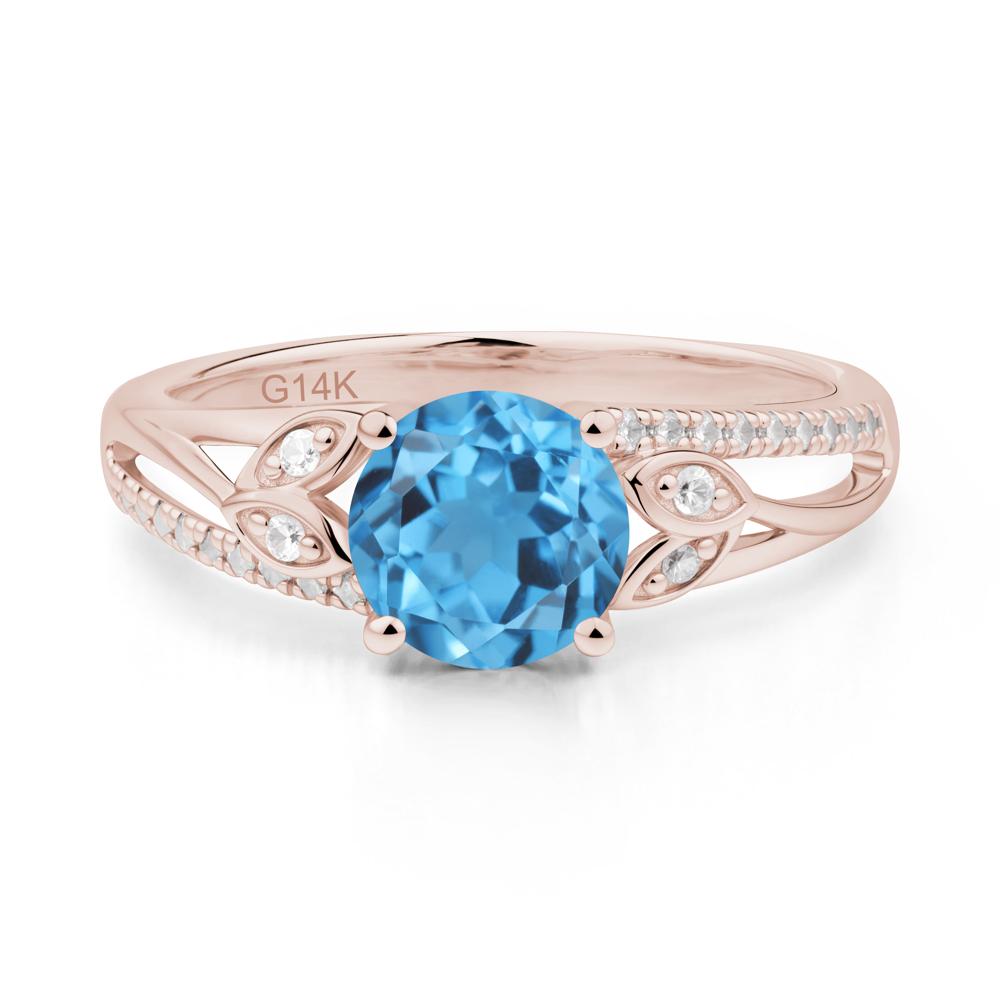 Leaf Inspired Swiss Blue Topaz Engagement Ring - LUO Jewelry #metal_14k rose gold