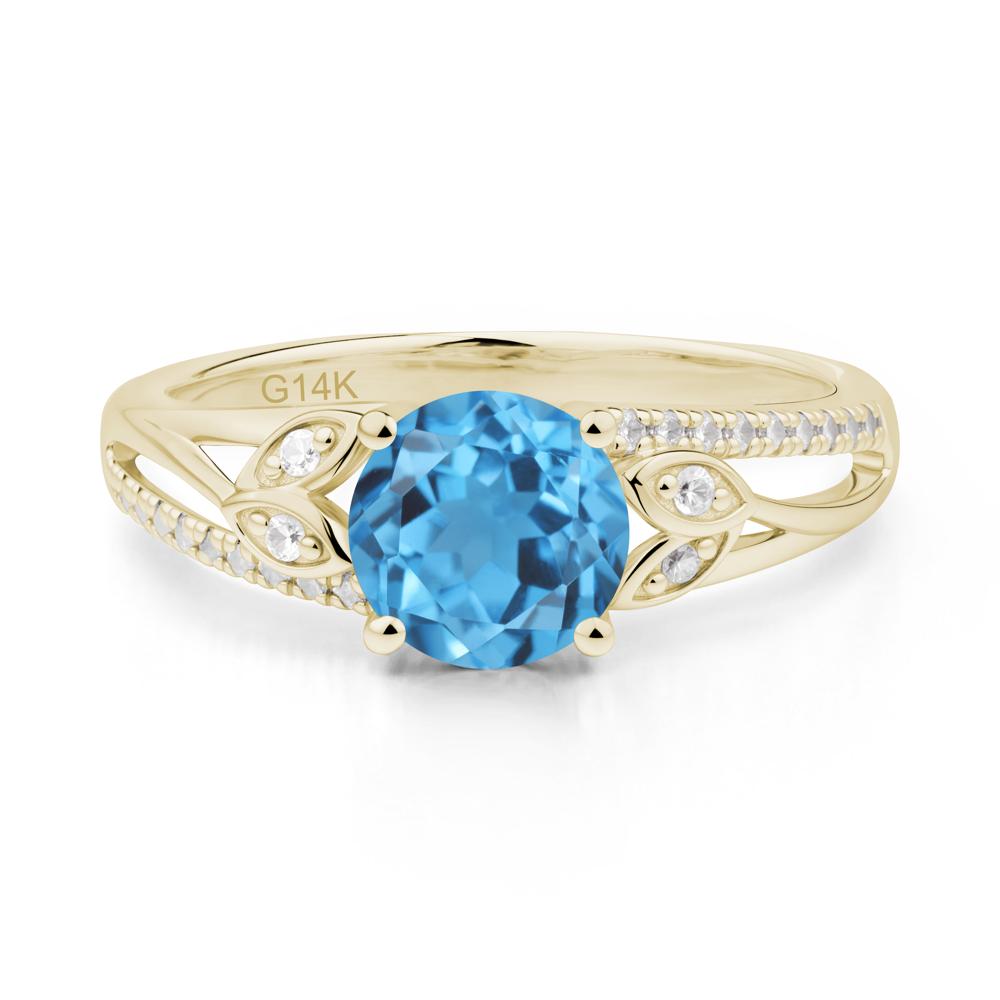 Leaf Inspired Swiss Blue Topaz Engagement Ring - LUO Jewelry #metal_14k yellow gold