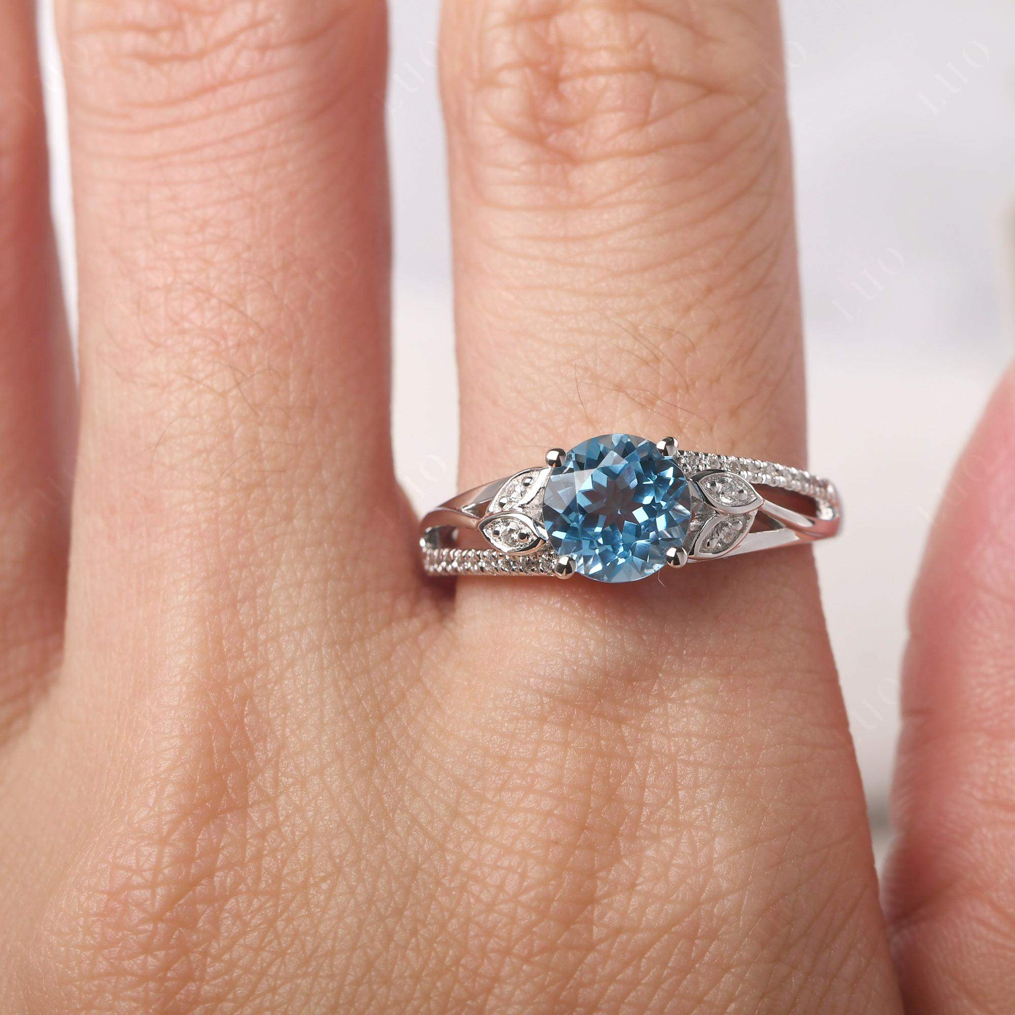 Leaf Inspired Swiss Blue Topaz Engagement Ring - LUO Jewelry