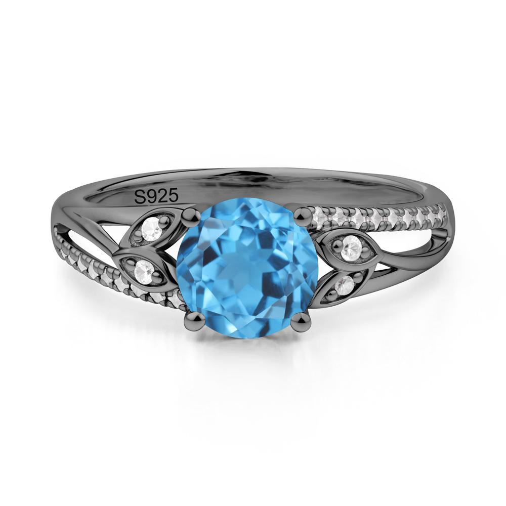 Leaf Inspired Swiss Blue Topaz Engagement Ring - LUO Jewelry #metal_black finish sterling silver