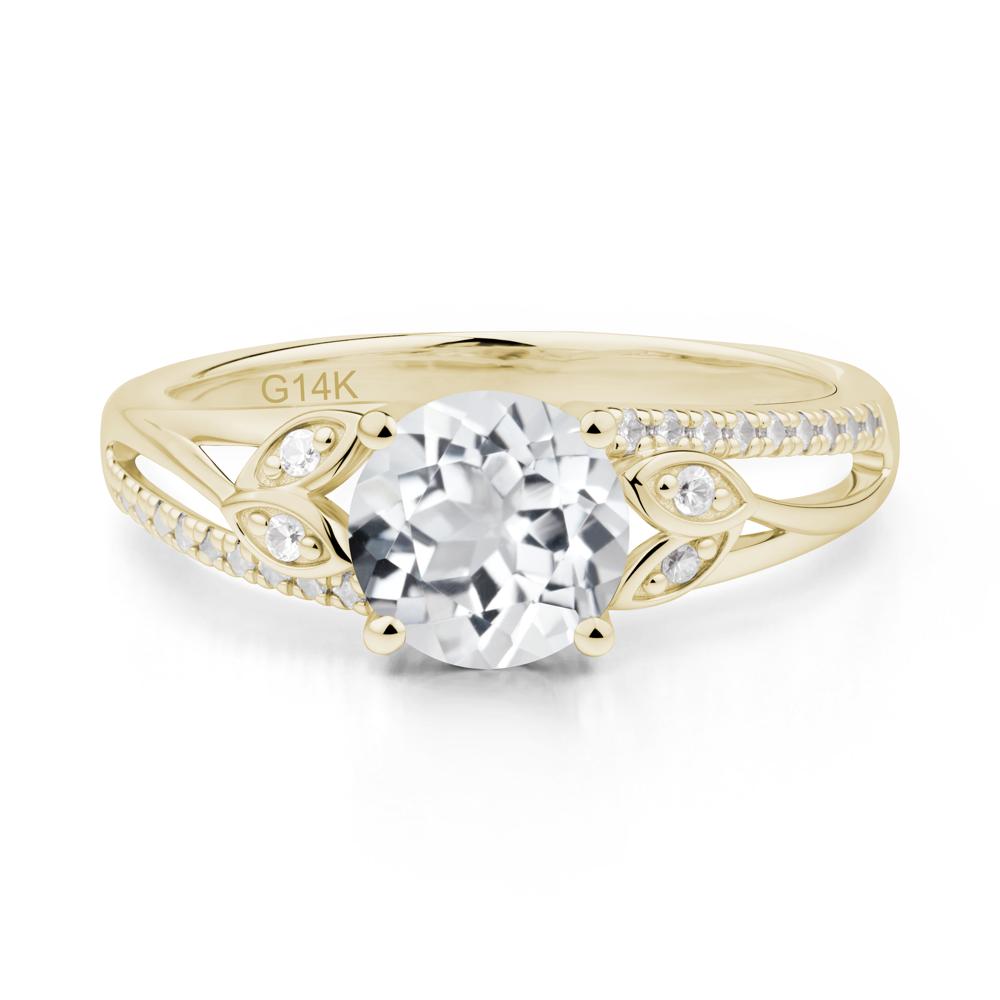 Leaf Inspired White Topaz Engagement Ring - LUO Jewelry #metal_14k yellow gold