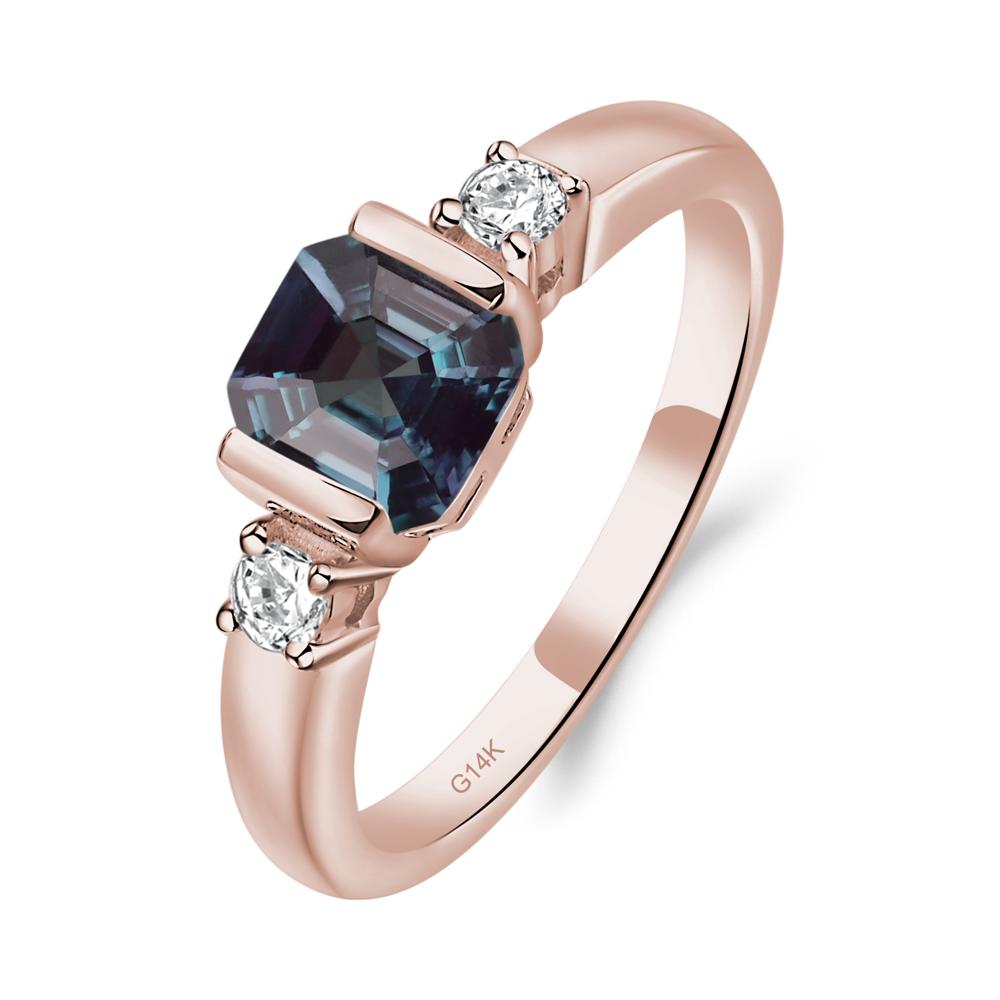 Alexandrite Half Bezel Set Asscher Cut Ring - LUO Jewelry #metal_14k rose gold