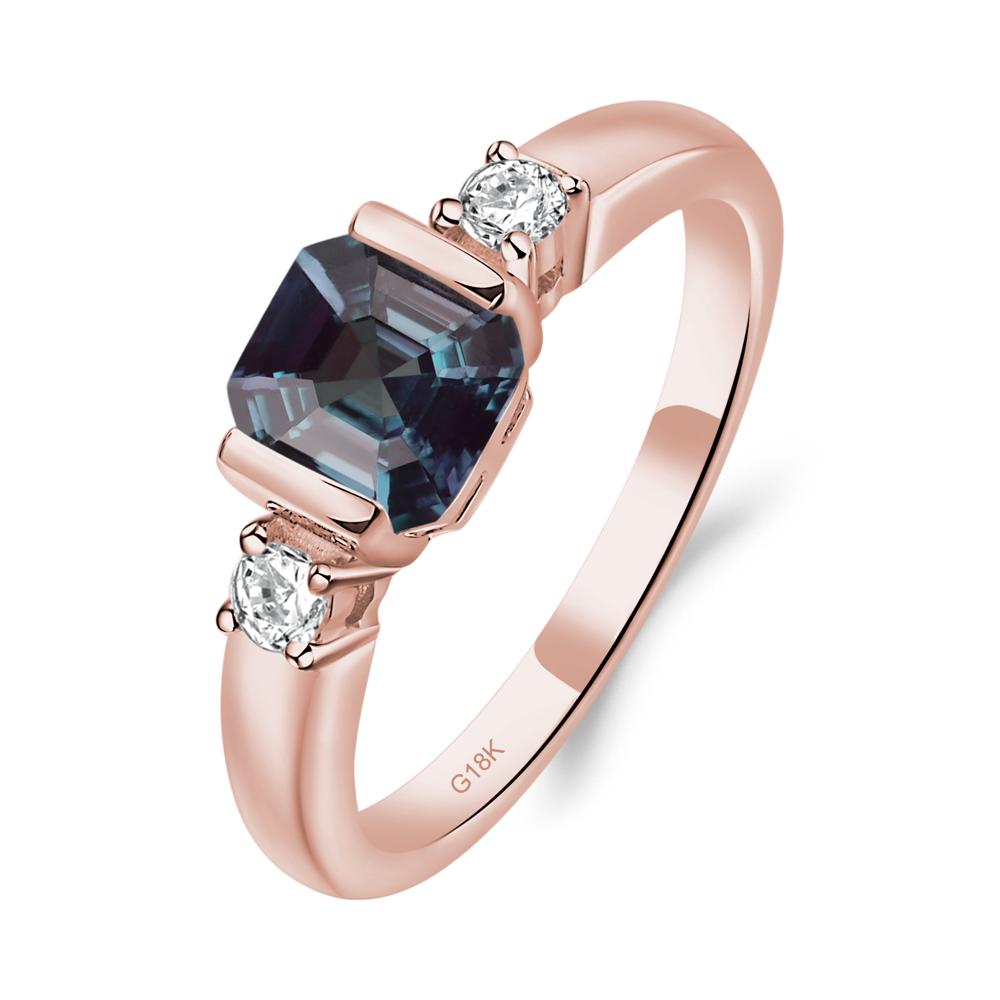 Alexandrite Half Bezel Set Asscher Cut Ring - LUO Jewelry #metal_18k rose gold