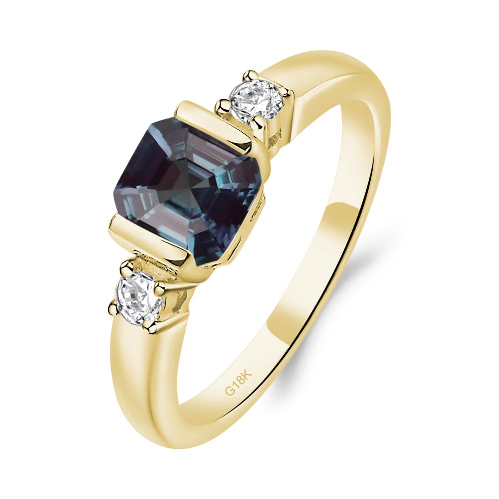 Alexandrite Half Bezel Set Asscher Cut Ring - LUO Jewelry #metal_18k yellow gold
