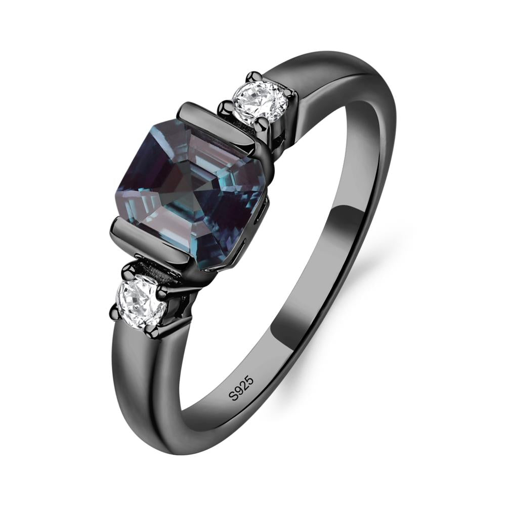 Alexandrite Half Bezel Set Asscher Cut Ring - LUO Jewelry #metal_black finish sterling silver