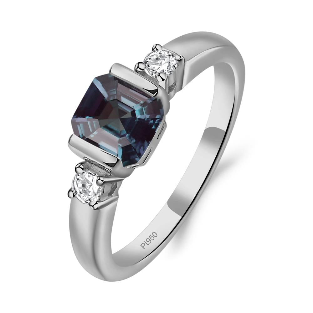 Alexandrite Half Bezel Set Asscher Cut Ring - LUO Jewelry #metal_platinum