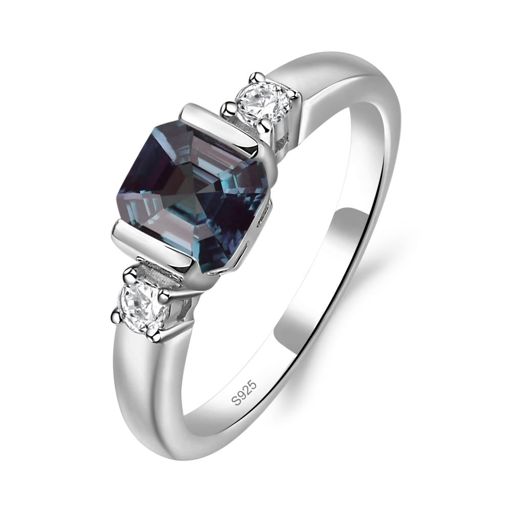Alexandrite Half Bezel Set Asscher Cut Ring - LUO Jewelry #metal_sterling silver