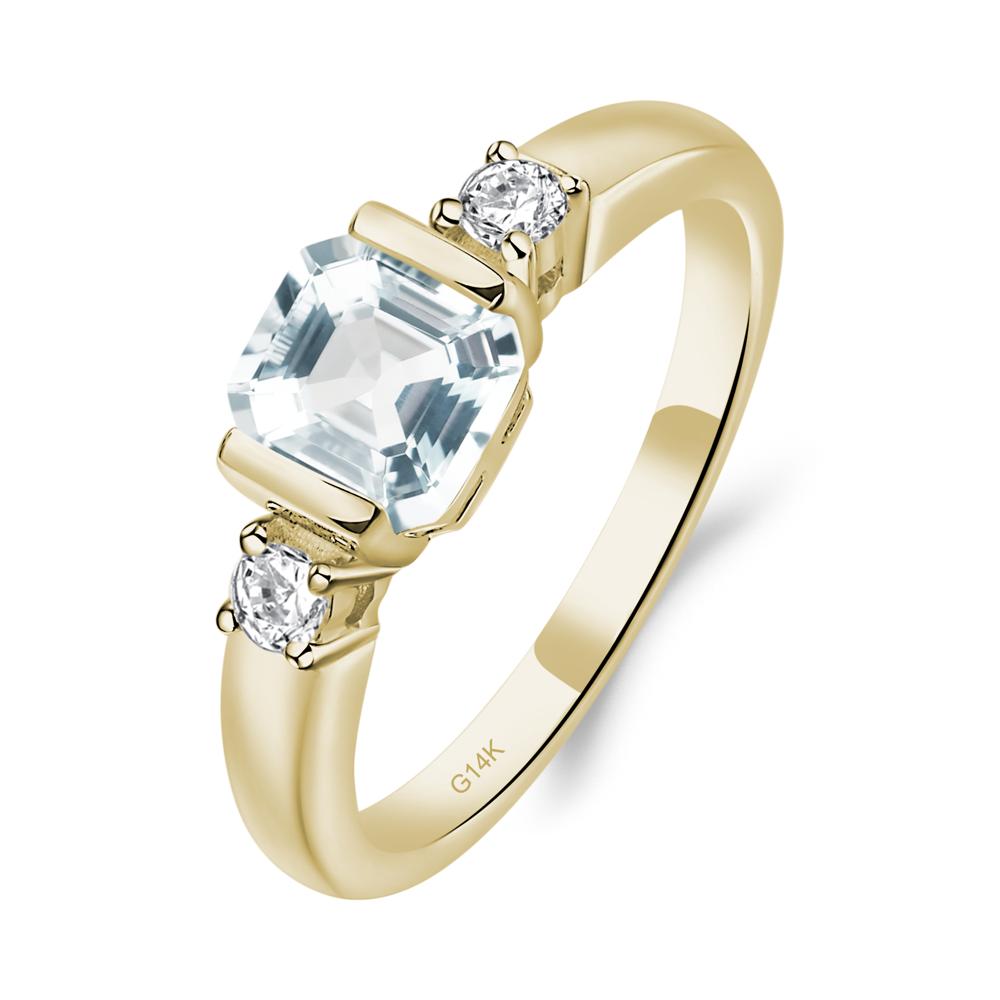 Aquamarine Half Bezel Set Asscher Cut Ring - LUO Jewelry #metal_14k yellow gold