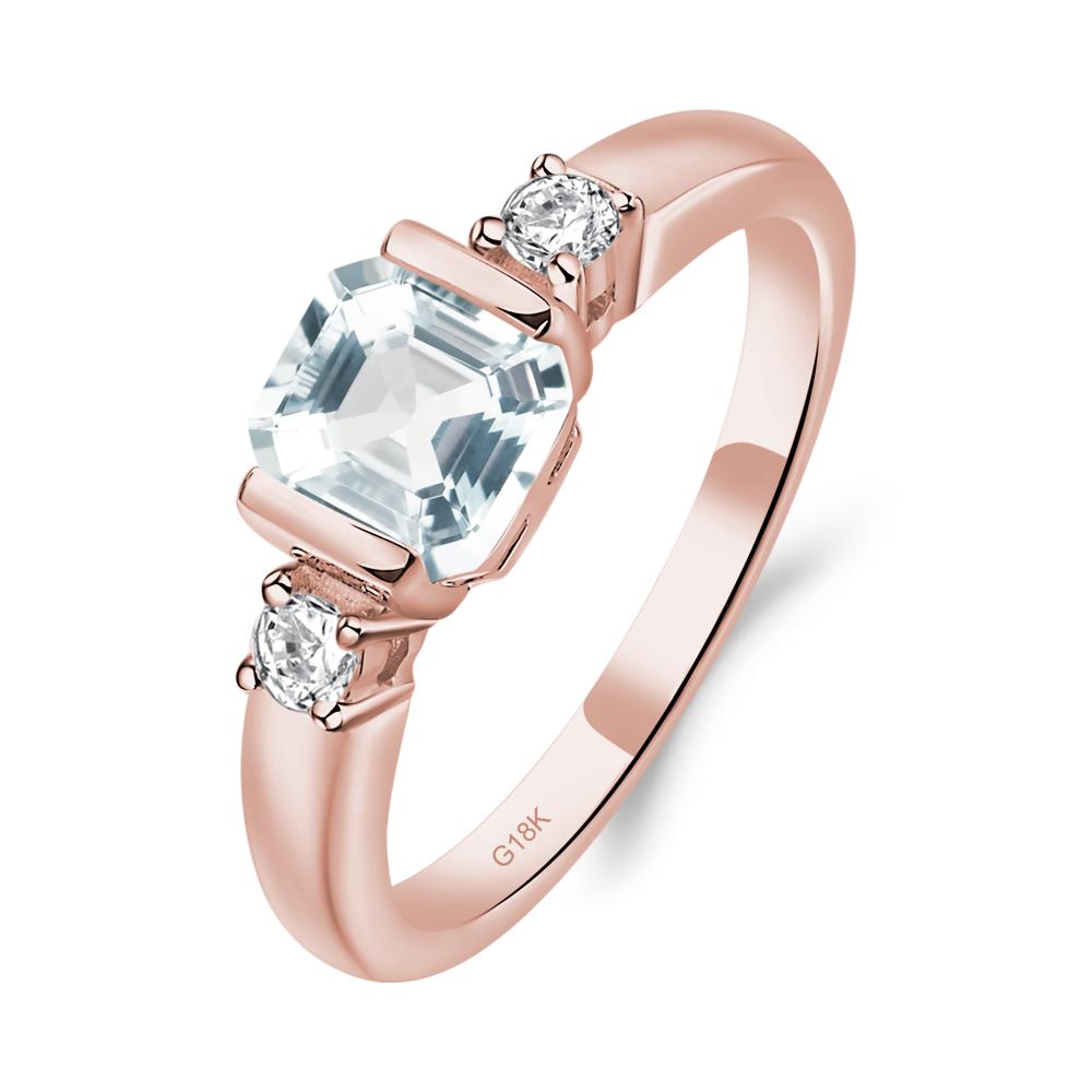 Aquamarine Half Bezel Set Asscher Cut Ring - LUO Jewelry #metal_18k rose gold