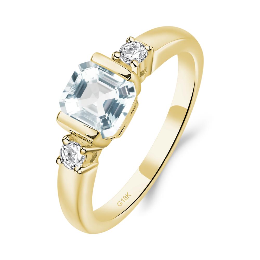 Aquamarine Half Bezel Set Asscher Cut Ring - LUO Jewelry #metal_18k yellow gold