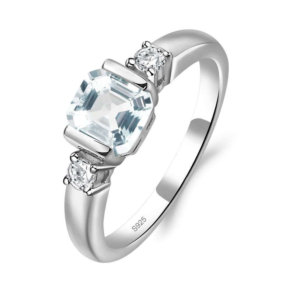 Aquamarine Half Bezel Set Asscher Cut Ring - LUO Jewelry #metal_sterling silver