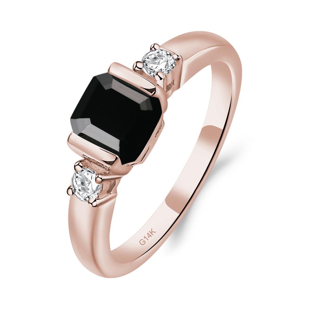 Black Spinel Half Bezel Set Asscher Cut Ring - LUO Jewelry #metal_14k rose gold