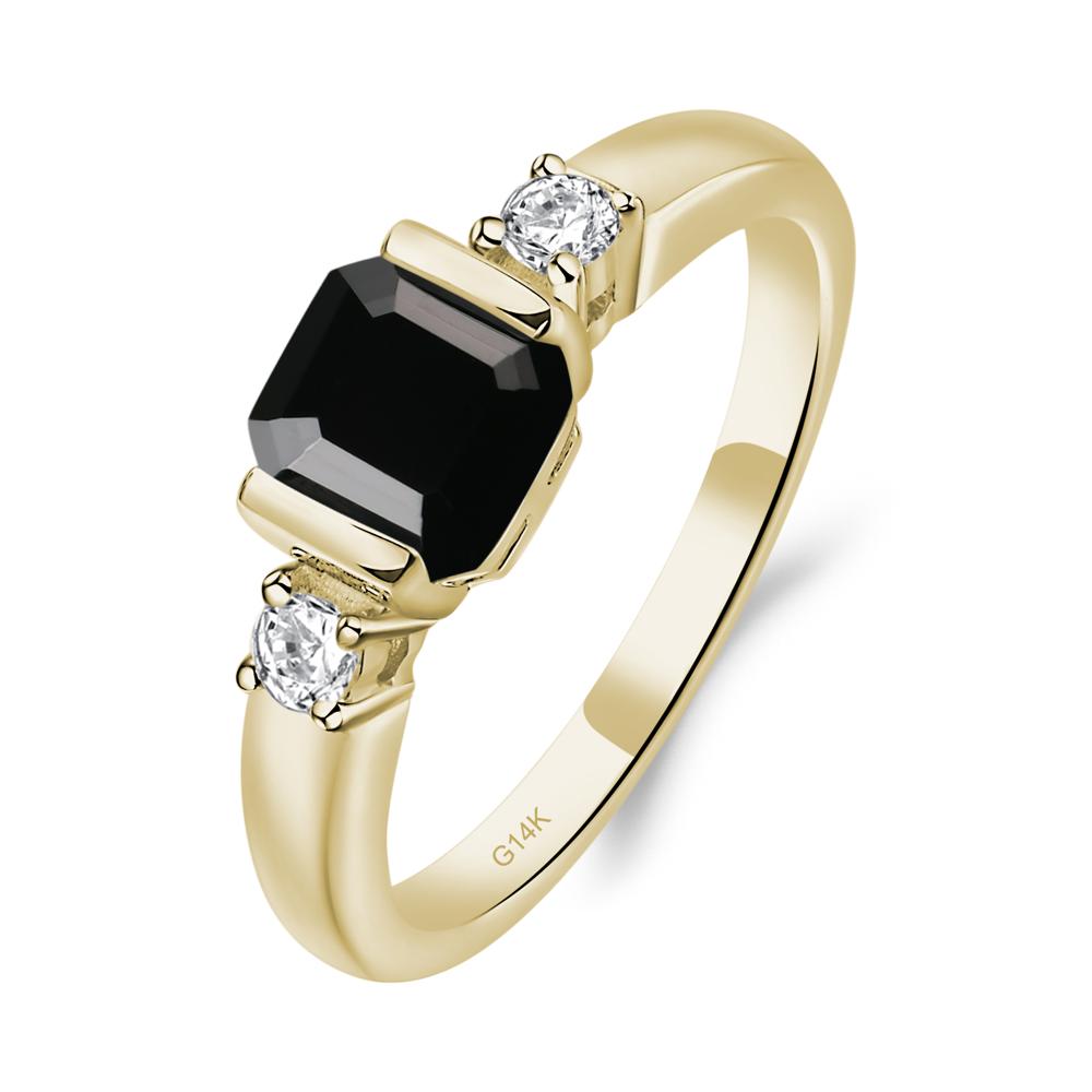 Black Spinel Half Bezel Set Asscher Cut Ring - LUO Jewelry #metal_14k yellow gold