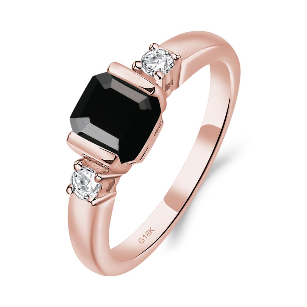 Black Spinel Half Bezel Set Asscher Cut Ring - LUO Jewelry #metal_18k rose gold