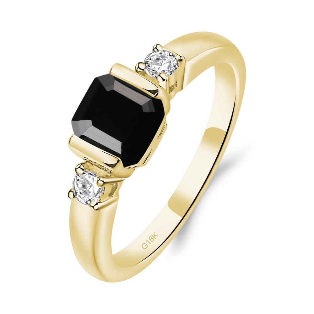 Black Spinel Half Bezel Set Asscher Cut Ring - LUO Jewelry #metal_18k yellow gold