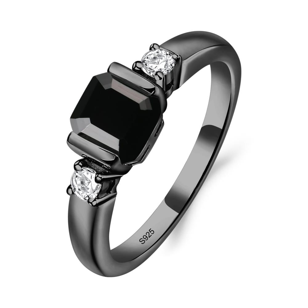 Black Spinel Half Bezel Set Asscher Cut Ring - LUO Jewelry #metal_black finish sterling silver