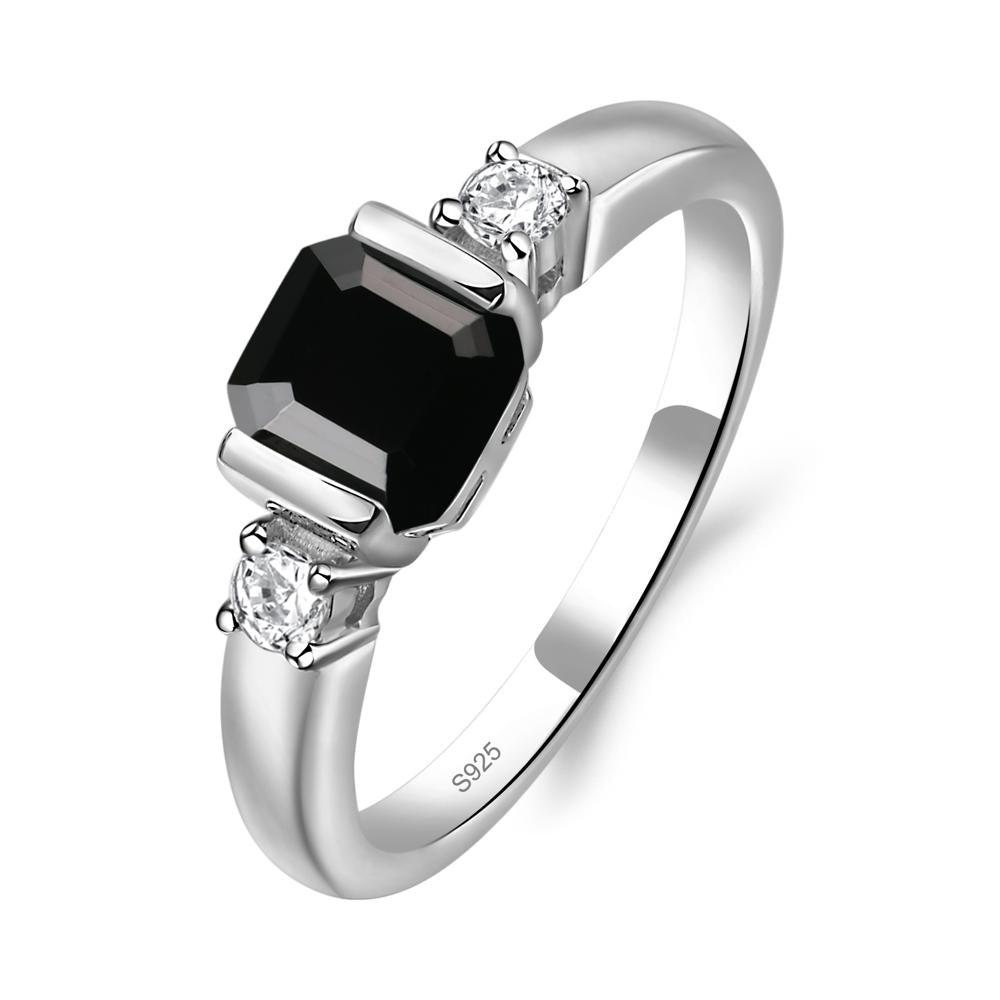 Black Spinel Half Bezel Set Asscher Cut Ring - LUO Jewelry #metal_sterling silver