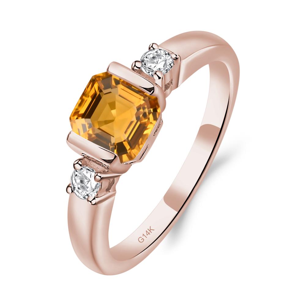 Citrine Half Bezel Set Asscher Cut Ring - LUO Jewelry #metal_14k rose gold