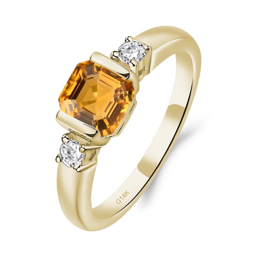 Citrine Half Bezel Set Asscher Cut Ring - LUO Jewelry #metal_14k yellow gold