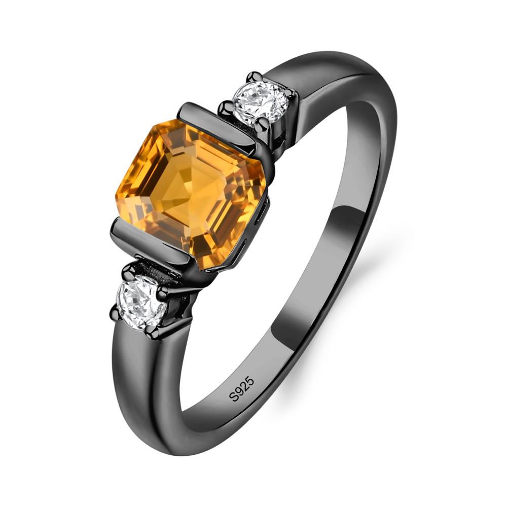 Citrine Half Bezel Set Asscher Cut Ring - LUO Jewelry #metal_black finish sterling silver