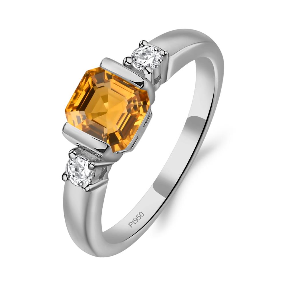 Citrine Half Bezel Set Asscher Cut Ring - LUO Jewelry #metal_platinum