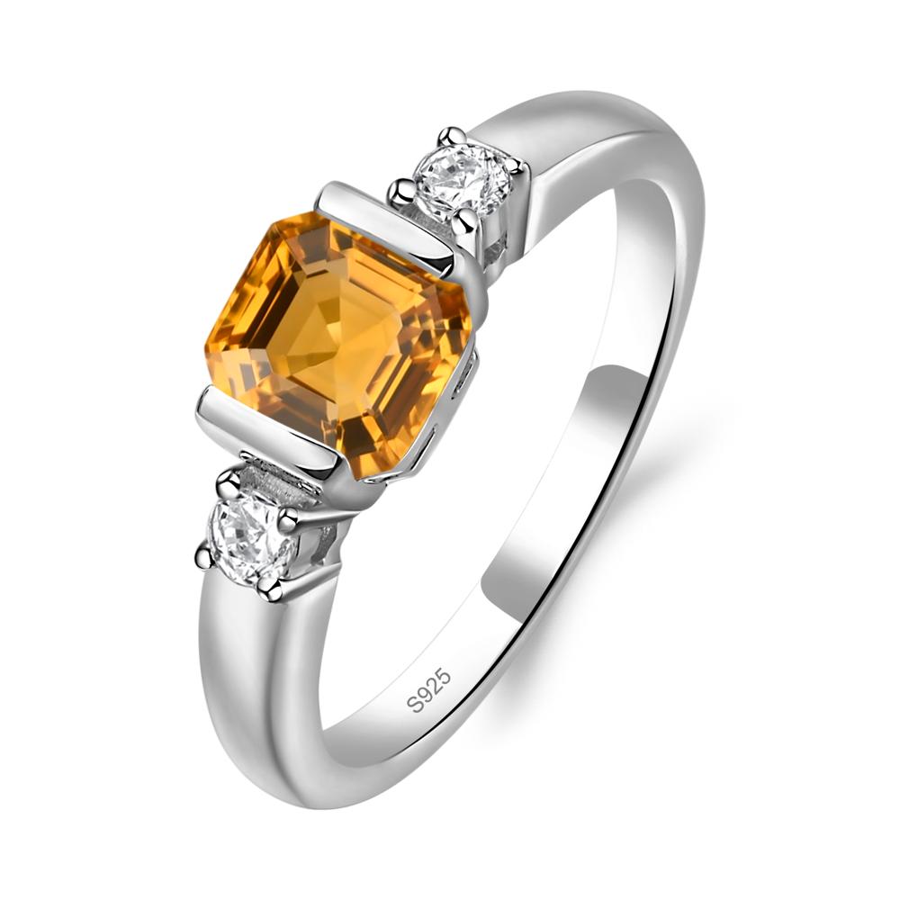 Citrine Half Bezel Set Asscher Cut Ring - LUO Jewelry #metal_sterling silver