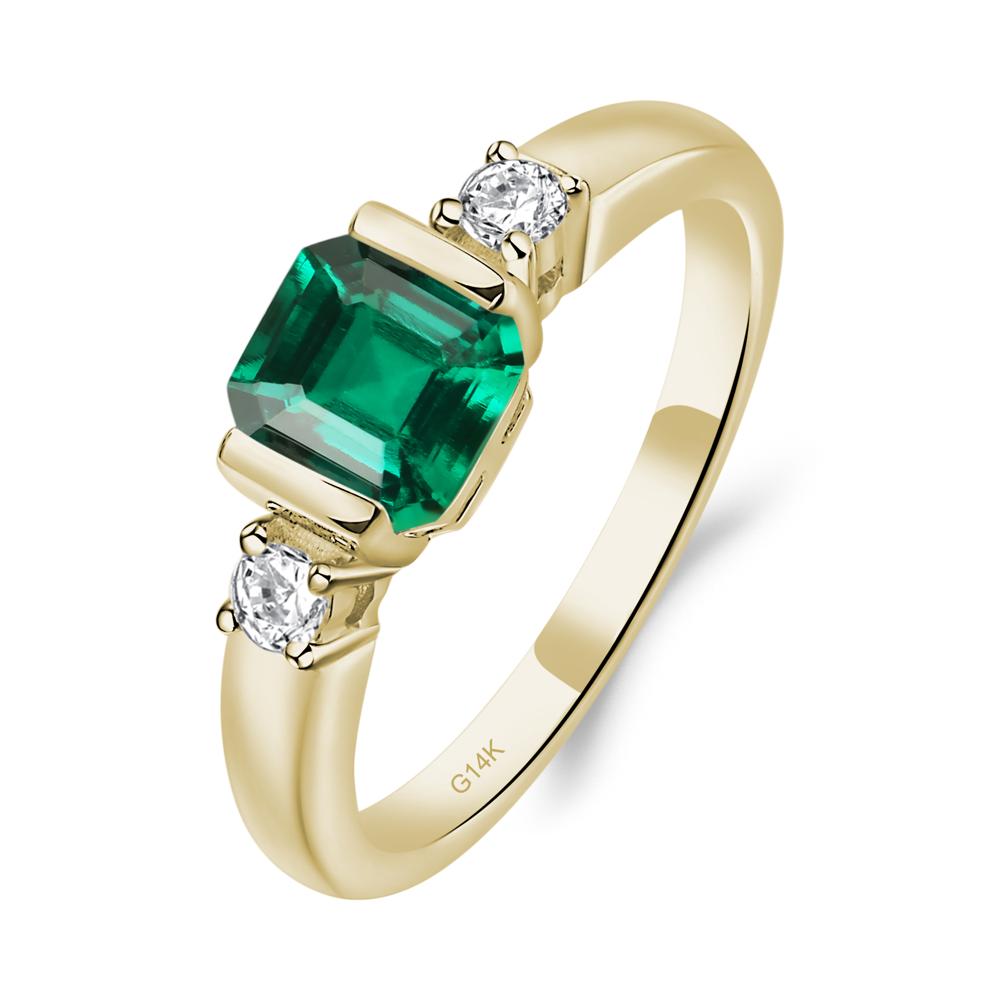 Emerald Half Bezel Set Asscher Cut Ring - LUO Jewelry #metal_14k yellow gold