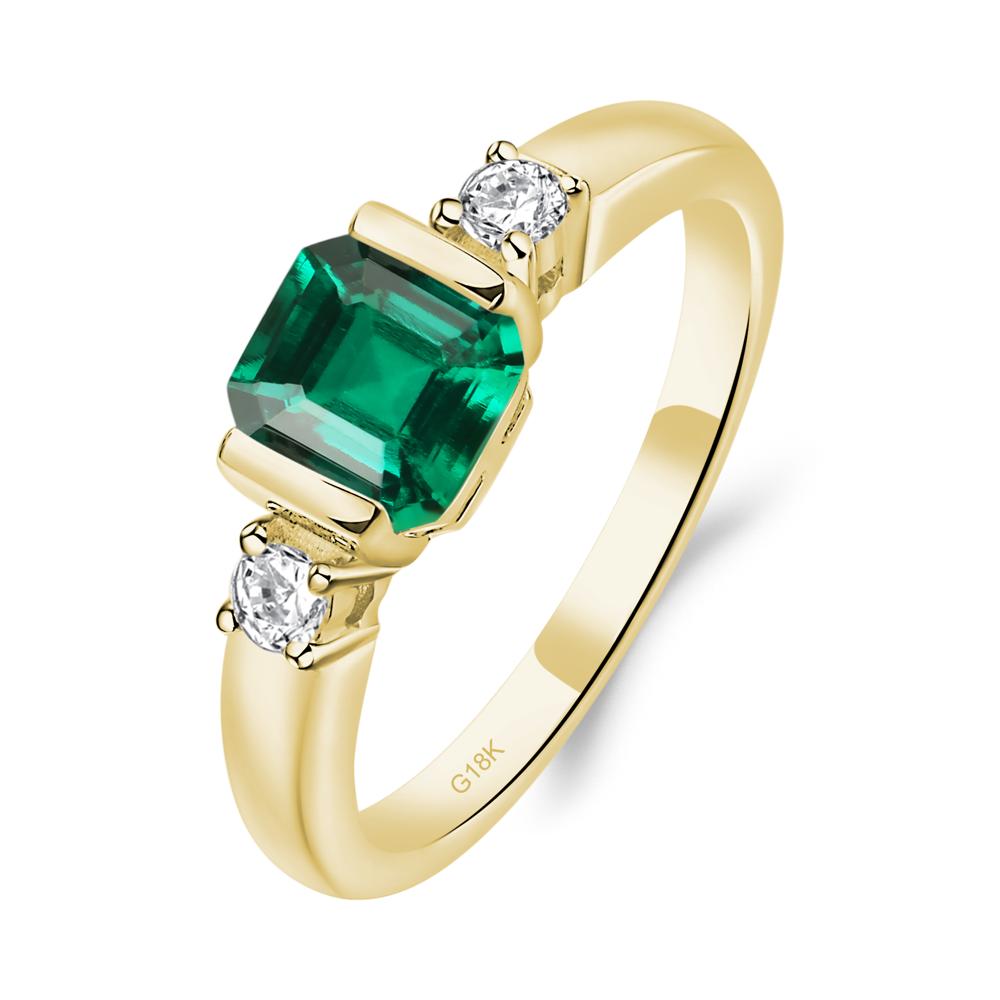 Emerald Half Bezel Set Asscher Cut Ring - LUO Jewelry #metal_18k yellow gold