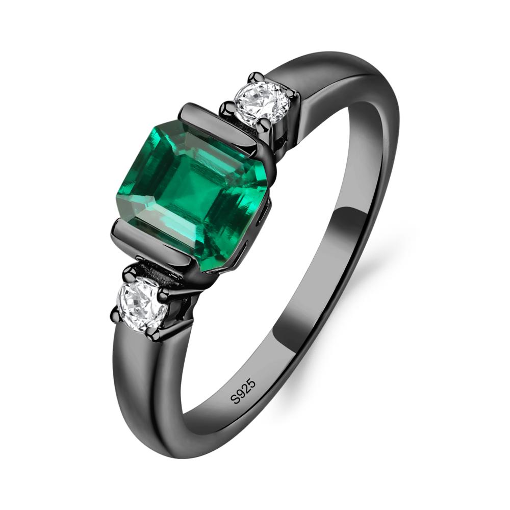 Emerald Half Bezel Set Asscher Cut Ring - LUO Jewelry #metal_black finish sterling silver